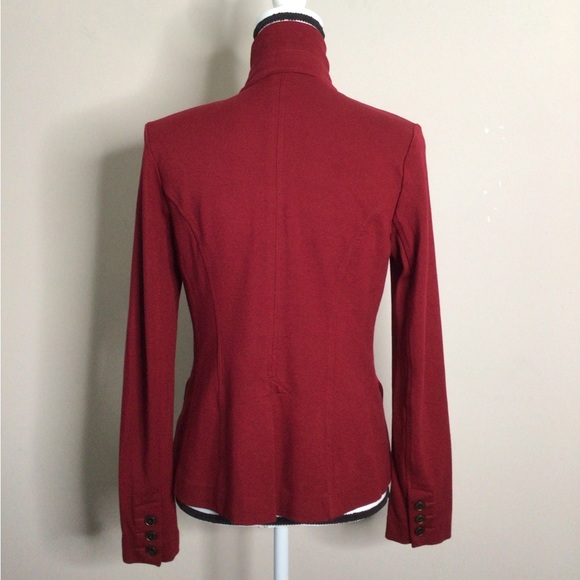 CAbi The Outing Asymmetrical Tailored Ponte Blazer Size 6 Deep Rhubarb Pockets - Picture 8 of 13